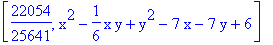 [22054/25641, x^2-1/6*x*y+y^2-7*x-7*y+6]
